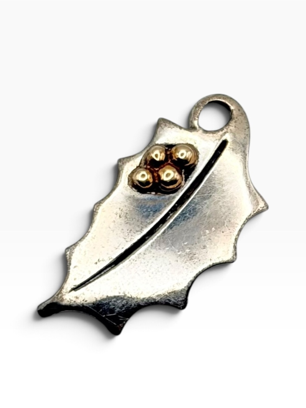 1981 Leonore Doskow Vintage 14k Yellow Gold and Sterling Silver Holly Pendant